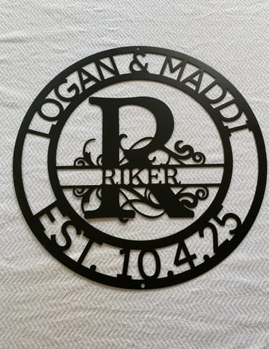 Customer photo review of Elaborate Split Letter Family Name - Steel Sign