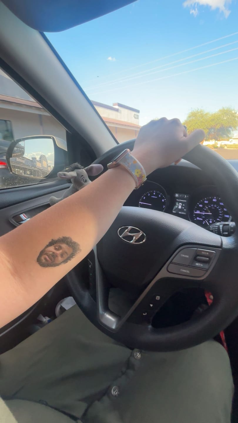 Customer photo review of Face Cut-Out Photo with Text Temporary Tattoo