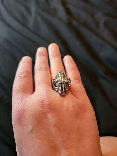 Customer photo review of Cat Skull Ring in Mirror Steel