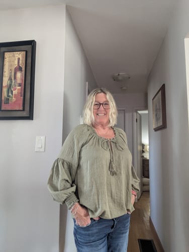 Customer photo review of Lovestitch Everleigh Poet Blouse (Olive)