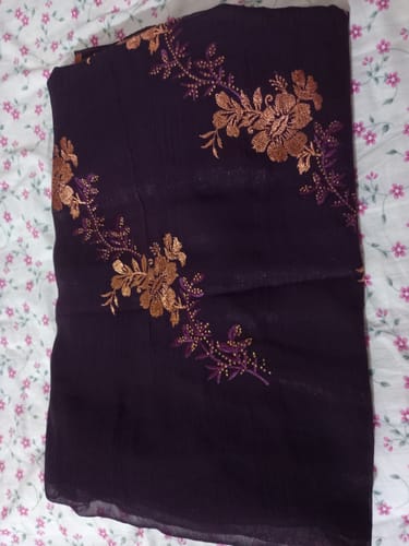 Customer photo review of Purple Embordiery Siroski Work Georgette Silk Saree