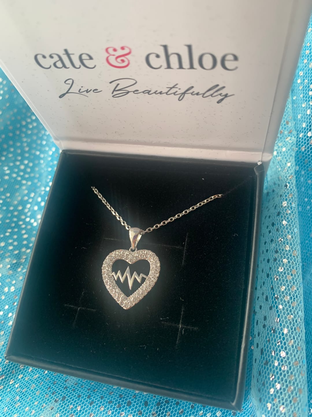 Customer photo review of Molly 18k White Gold Plated Heart Necklace with Swarovski Crystals