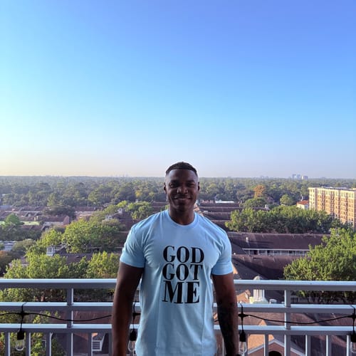 Customer photo review of Regular Fit God Got Me Print Cotton T-Shirt
