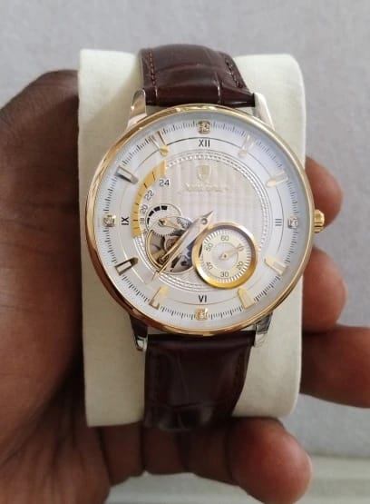 Customer photo review of Gold-Tone Skeleton Tourbillon Automatic Watch — Brown | KIMLUD