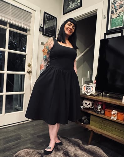 Customer photo review of Bombshell Swing Dress in Black - Vixen by Micheline Pitt