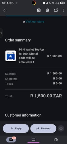 Customer photo review of PSN Wallet Top Up R1500. Digital code will be emailed