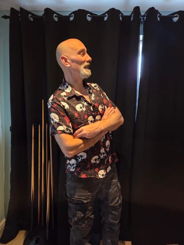 Customer photo review of Men's Rose Skull Cool Graphic Button Up Short Sleeve Punk Rock Art Shirt