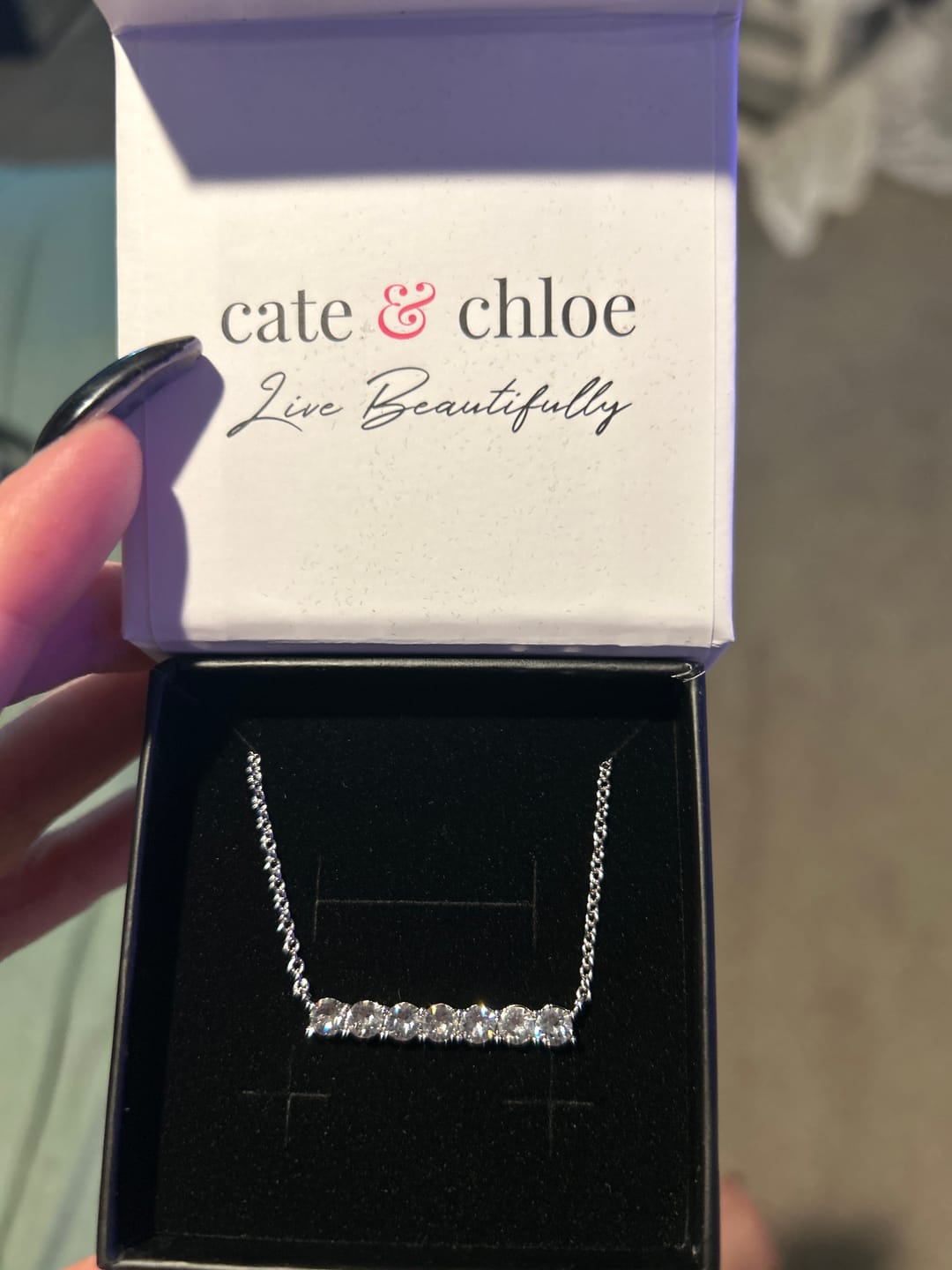 Customer photo review of Lynn 18k White Gold Plated Necklace with Swarovski Crystals