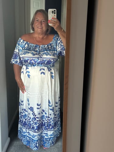 Customer photo review of Off-Shoulder Printed Resort Dress