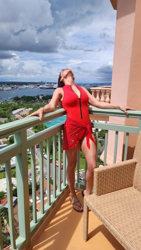 Customer photo review of Scarlet Gem Mesh Sarong