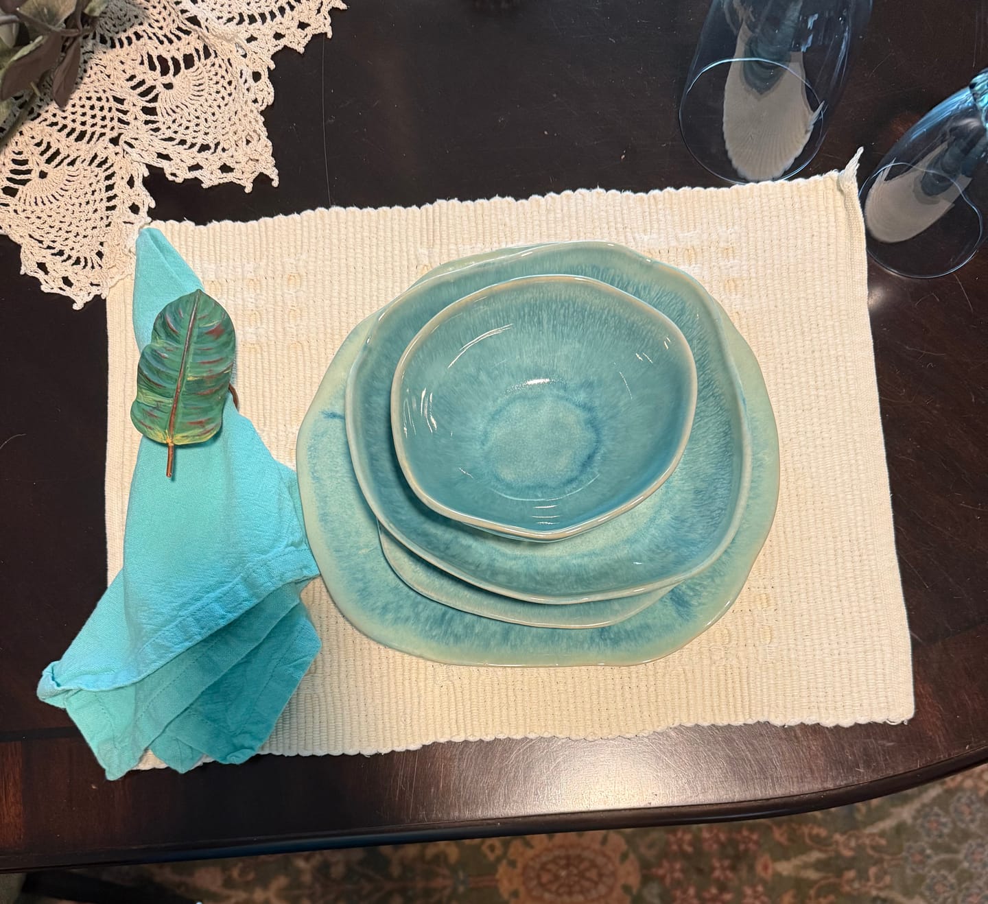 Customer photo review of 16-Piece Stoneware Set-Aqua Blue