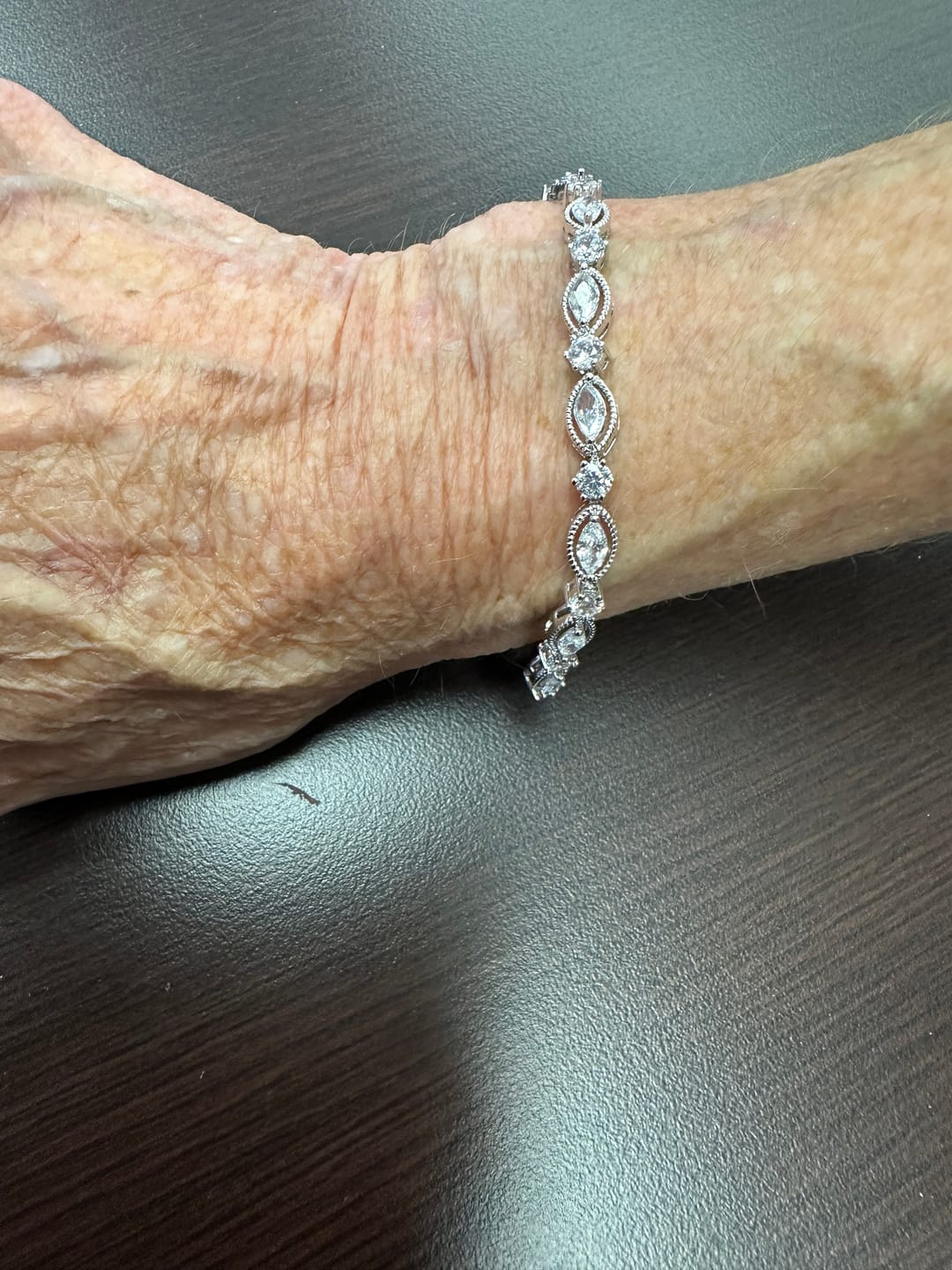 Customer photo review of Moira 18k White Gold Plated Tennis Bracelet with Simulated Diamond Crystals