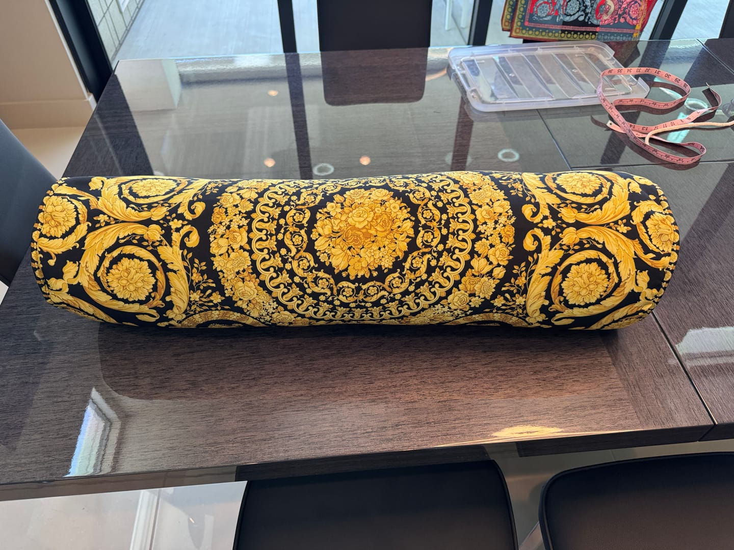 Customer photo review of Gold Baroque Medallion Scroll Black Fabric by the Metre