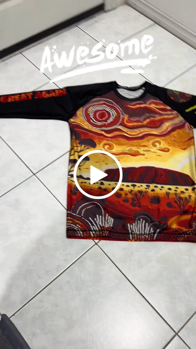 Customer video review of Aboriginal Traditional Art Patriotic Rashguard
