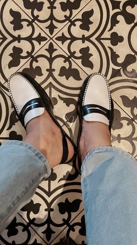 Customer photo review of Penny Mules Sandal - Black & White