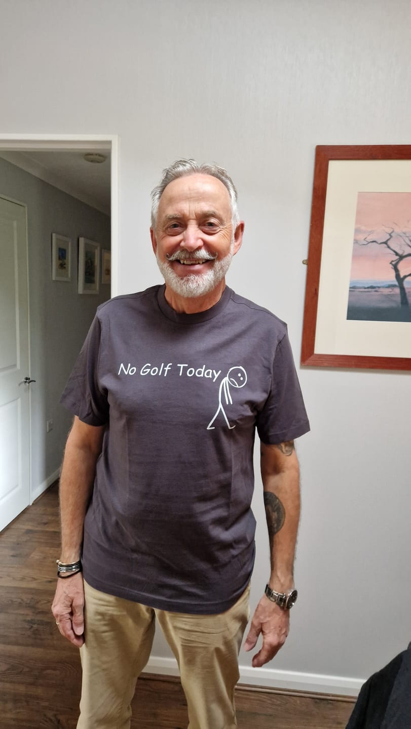 Customer photo review of No Golf Today T-Shirt