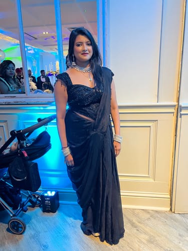 Customer photo review of Midnight Black Pre-Draped Sequin Saree Set – Party Wear |Label S4U