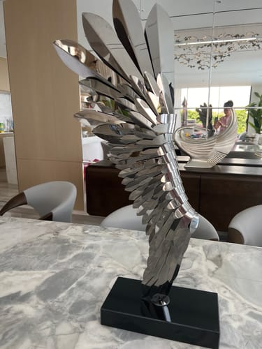 Customer photo review of The Golden Wing Handcrafted Stainless Steel Table Artwork B0079 Brushed Black