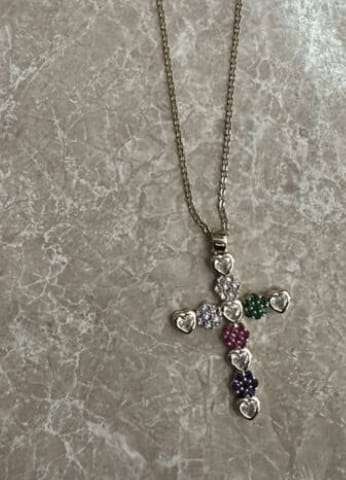 Customer photo review of Lucy Zircon Cross Pendant Necklace