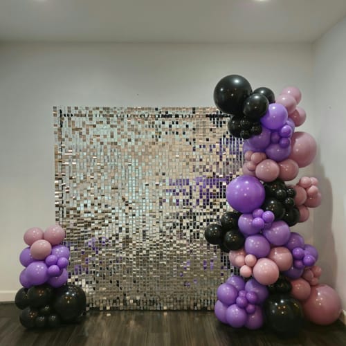 Customer photo review of Silver Shimmer Wall Panels – Easy Setup Wedding/Event/Theme Party Decorations