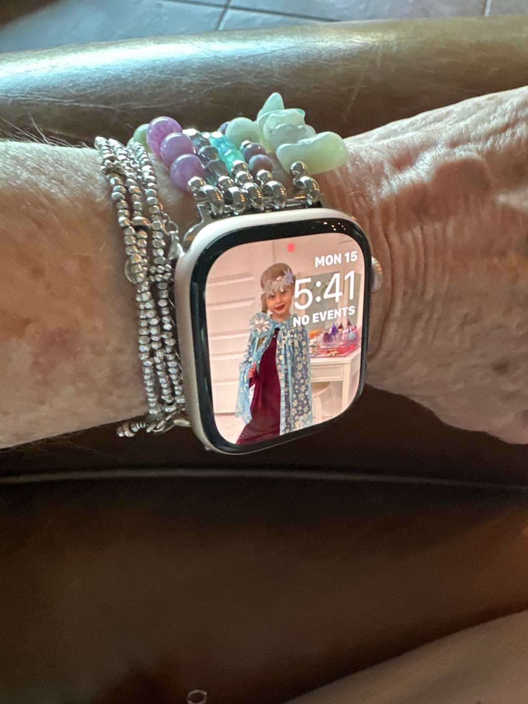 Customer photo review of Seaside Dreams Stretch Apple Watch Strap
