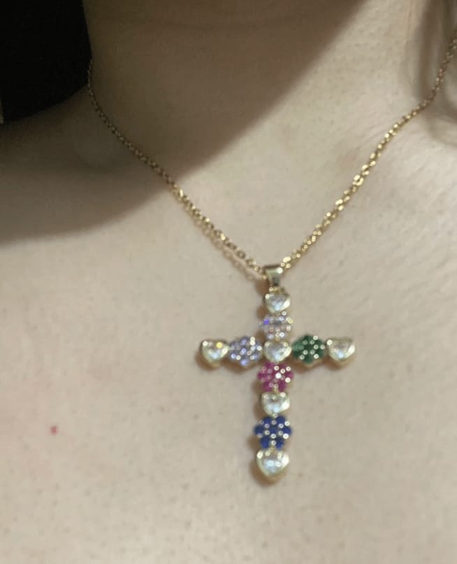 Customer photo review of Lucy Zircon Cross Pendant Necklace