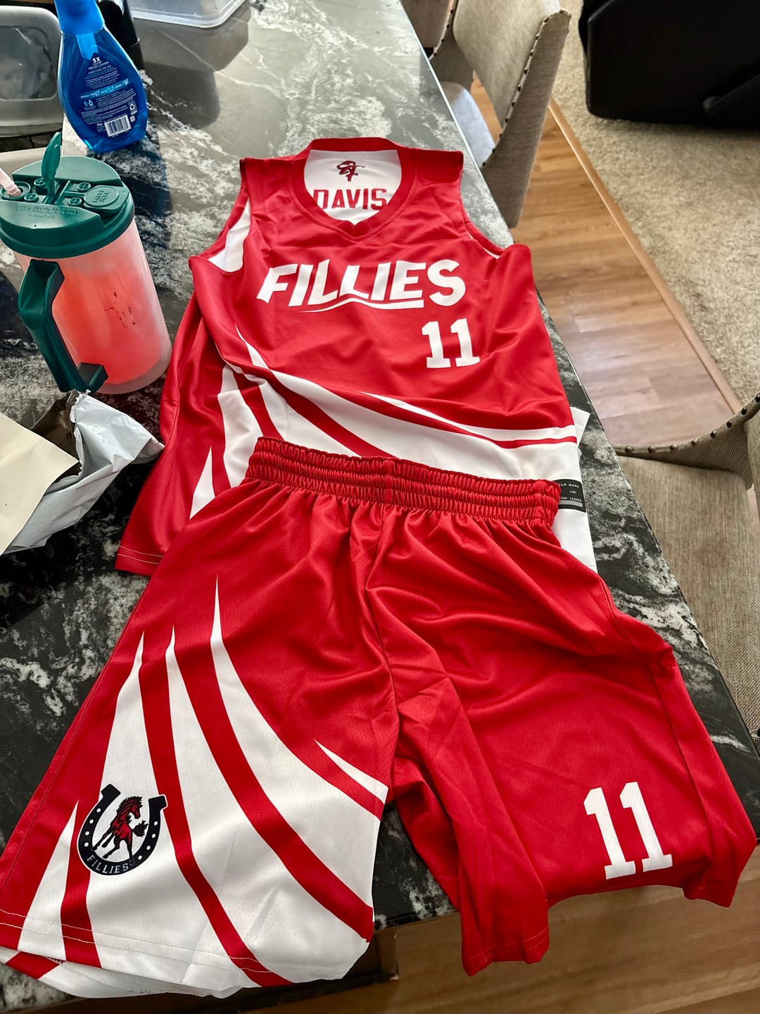 Customer photo review of Custom Red White Double Side Sets Design Sportswear Basketball Jersey