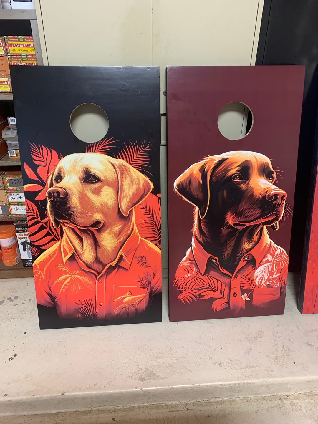 Customer photo review of Party Animals Labradors - Cornhole Board Wrap - Set of 2