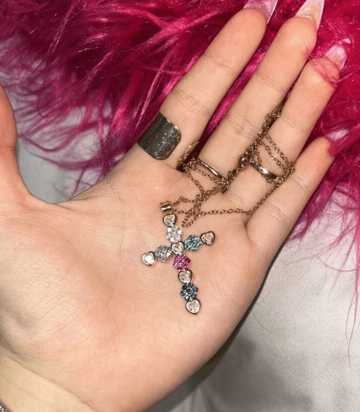 Customer photo review of Lucy Zircon Cross Pendant Necklace