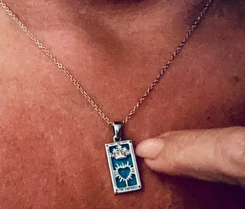 Customer photo review of The Empress - Tarot Card 18k Dainty Necklace with Blue Enamel