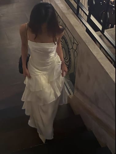 Customer photo review of Sora Celestial Ivory Tiered Ruffles Maxi Dress