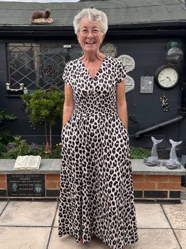 Customer photo review of Elegant Leopard Print V-Neck Dress