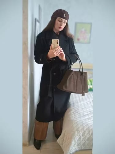 Customer photo review of Joan Vegan Suede Bag