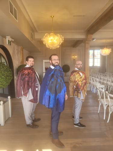 Customer photo review of Barry. Wang Mens Burgundy Tie Solid silk Necktie Pocket Square Cufflinks Set for Party