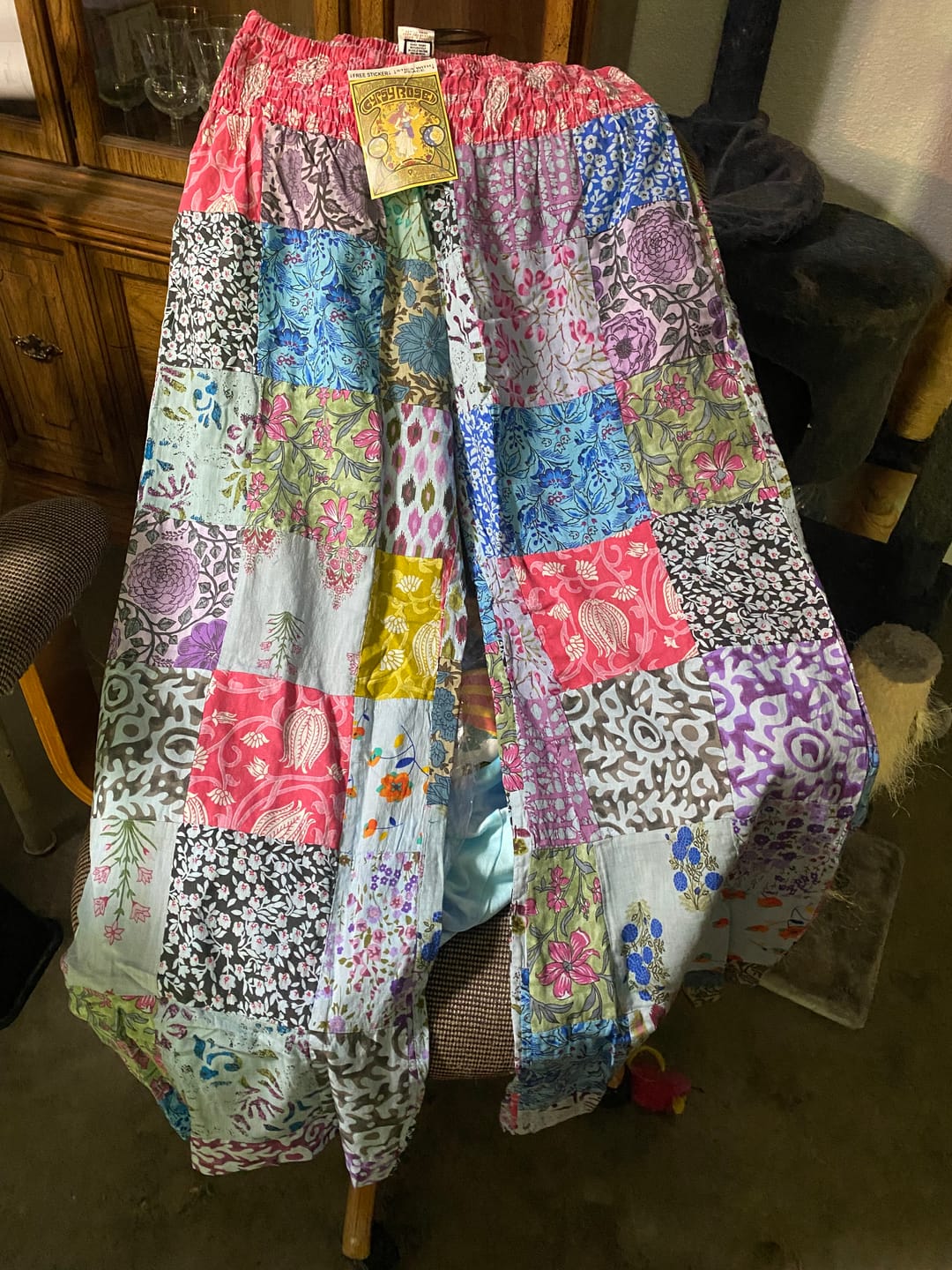Customer photo review of Cotton Print Patchwork Flare Pants