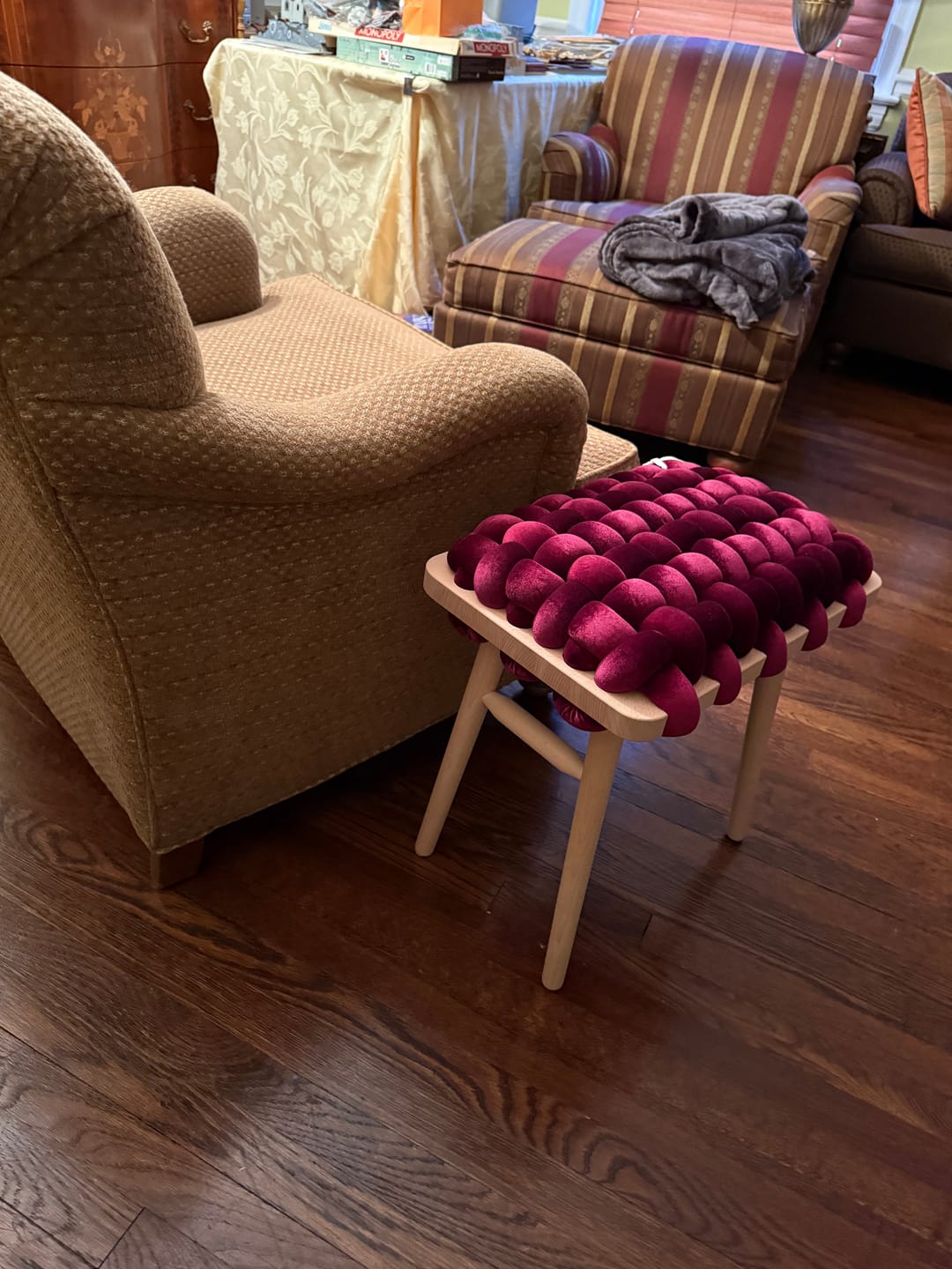 Customer photo review of Burgundy Woven Stool