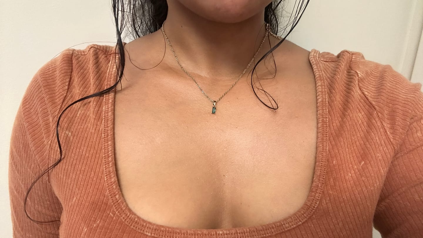 Customer photo review of Dainty Emerald Diamond Necklace