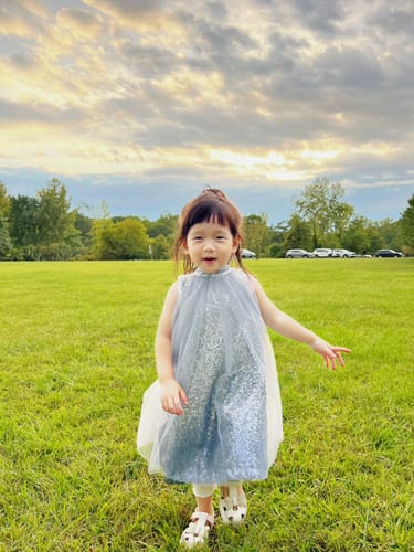 Customer photo review of Girls Sequin Tulle Dress - Starlight Blue