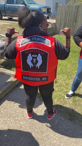 Customer photo review of HL14501RED Red Leather Vest - Women motorcycle Club