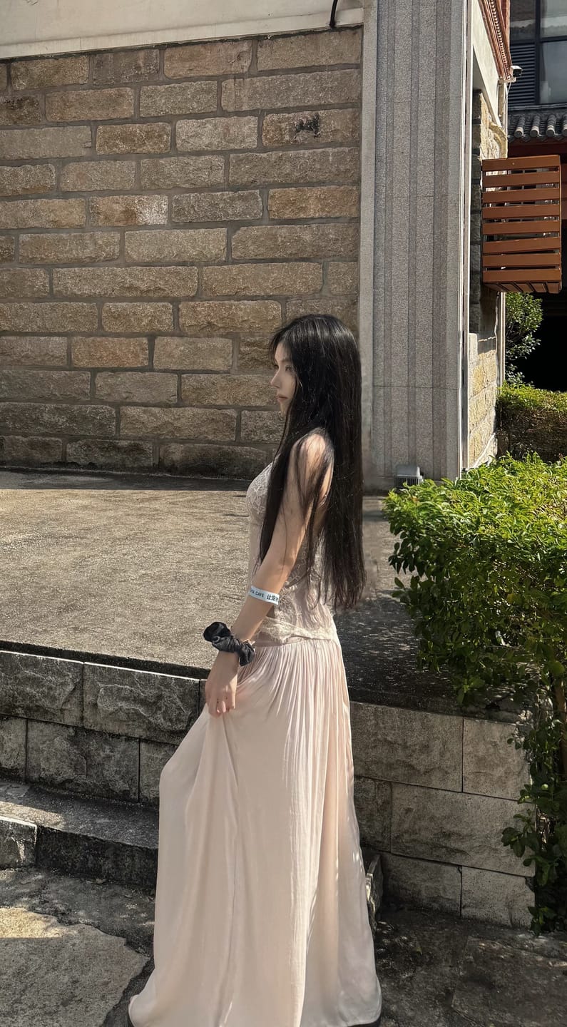 Customer photo review of ROVENTE Embroidered Lace Halter Dress With Gathered Hem