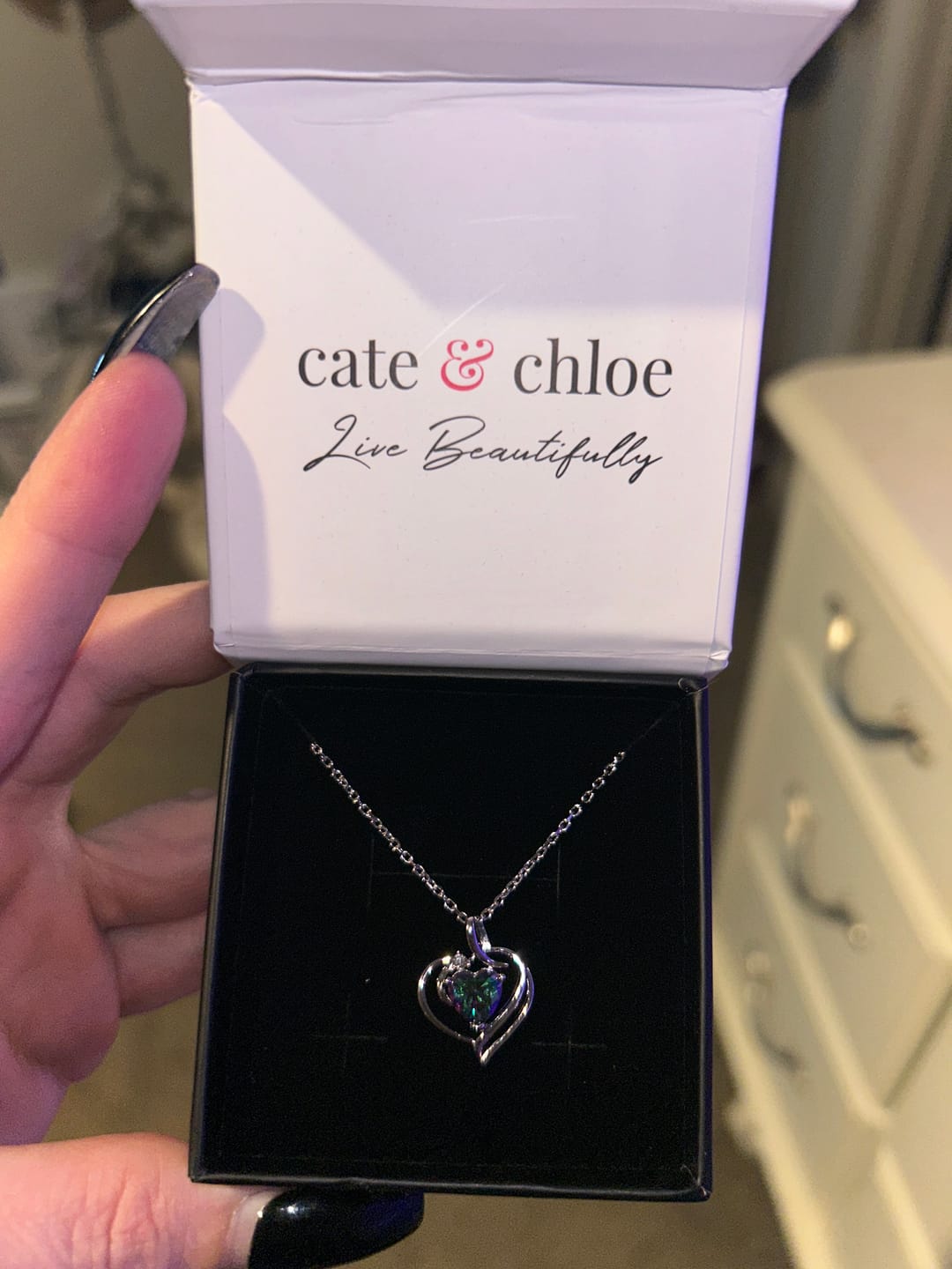 Customer photo review of Regina 18k White Gold Plated Blue Heart Necklace with Swarovski Crystals