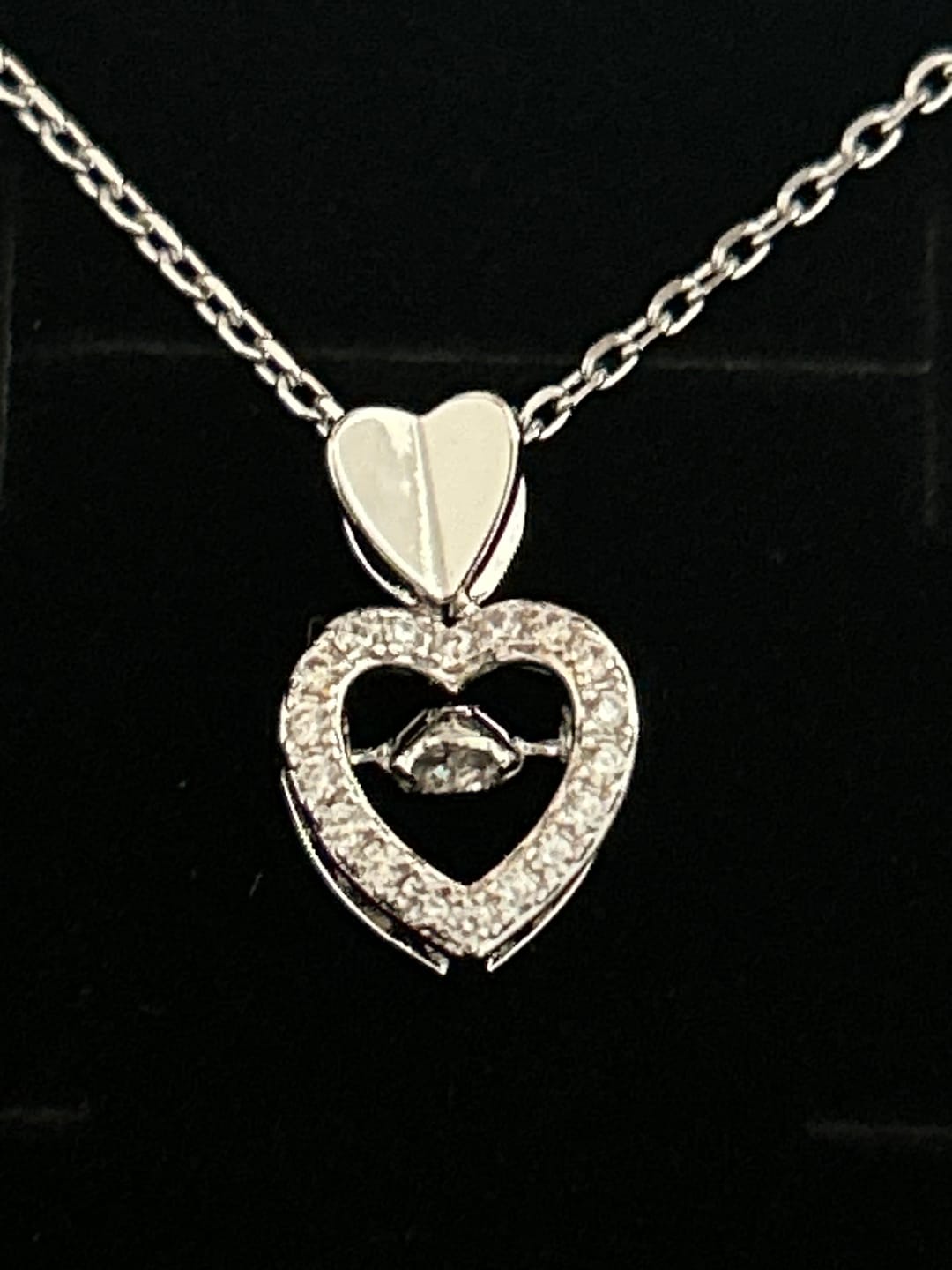 Customer photo review of Shelby 18k White Gold Plated Heart Dancing Necklace with Swarovski Crystals