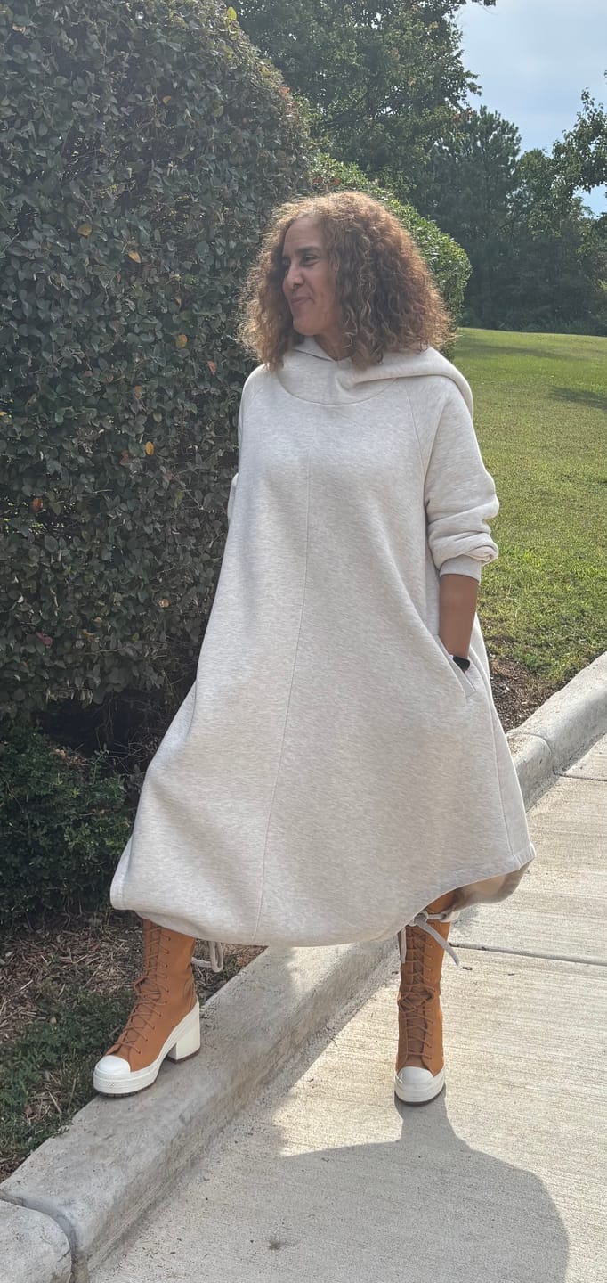 Customer photo review of Oversize Cream Hoodie Dress