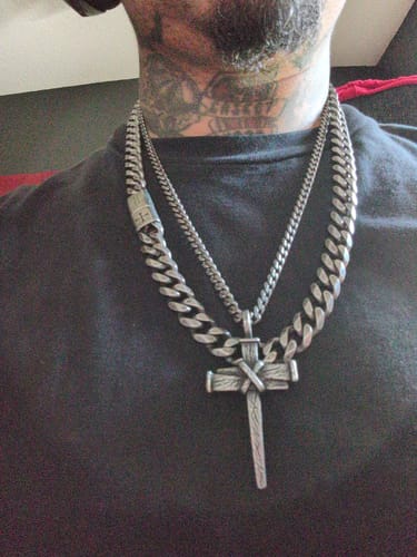 Customer photo review of Nailed to the Cross Galatians 2:20 Necklace - Helps Pair Veterans With A Service Dog Or Shelter Dog