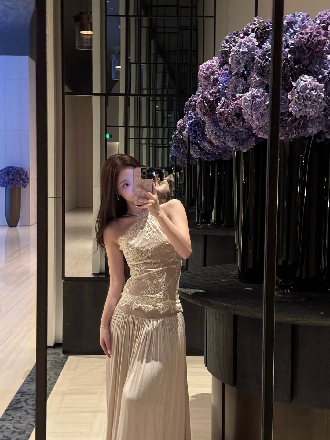 Customer photo review of ROVENTE Embroidered Lace Halter Dress With Gathered Hem