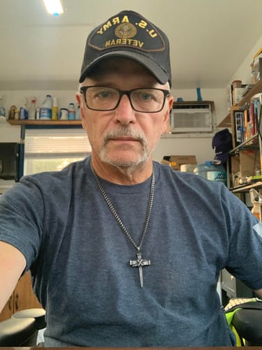Customer photo review of Nailed to the Cross Galatians 2:20 Necklace - Helps Pair Veterans With A Service Dog Or Shelter Dog