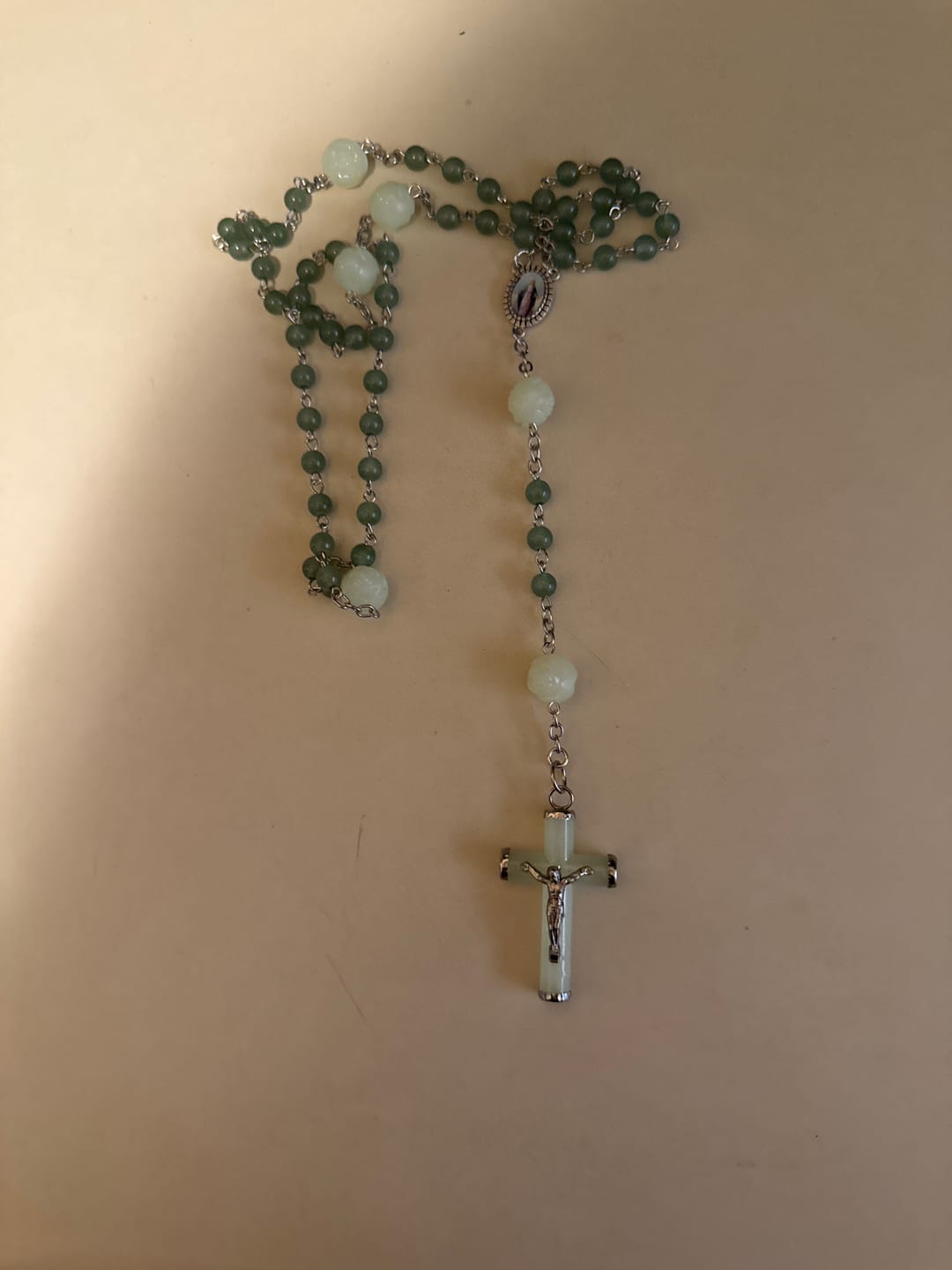 Customer photo review of FREE Today: Jade & Luminous Rose Our Father Beads Glowing Faith Rosary: A Divine Companion