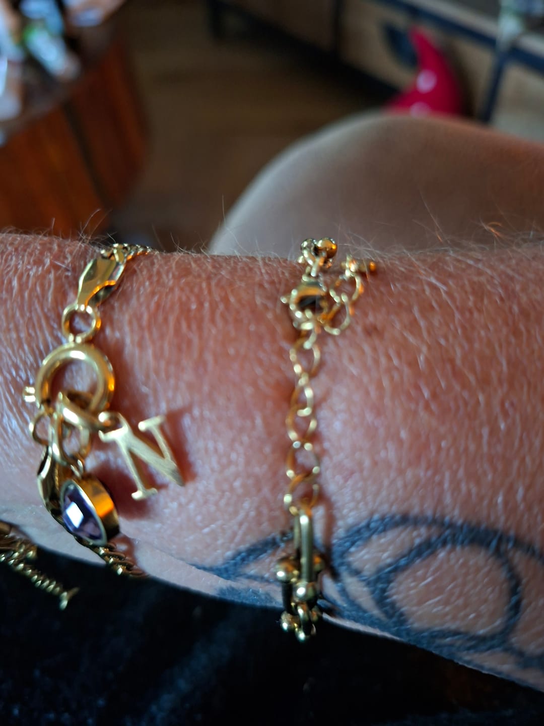 Customer photo review of Letter & birthstone bracelet gold