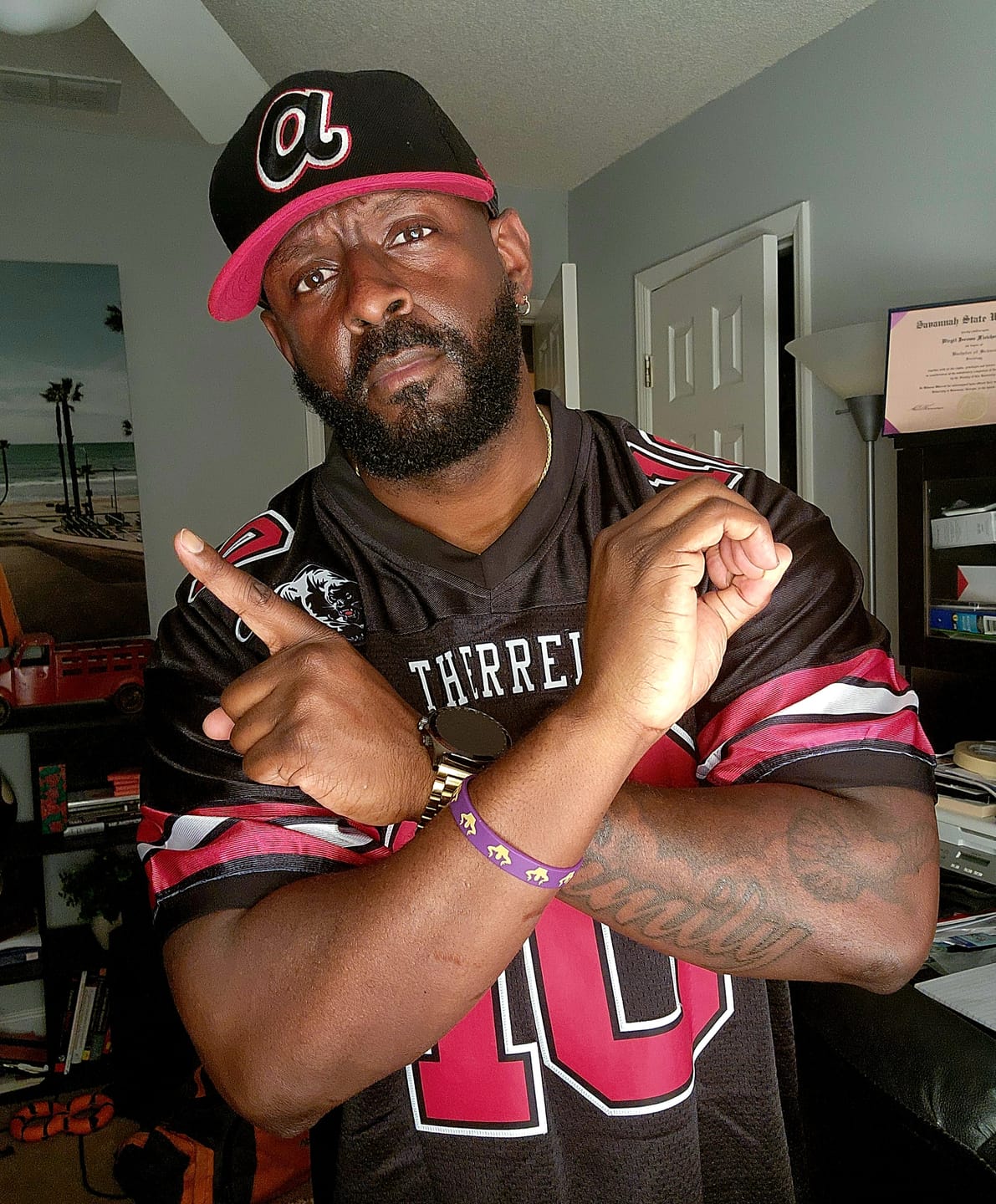 Customer photo review of Custom Black Red-White Classic Style Mesh Authentic Football Jersey