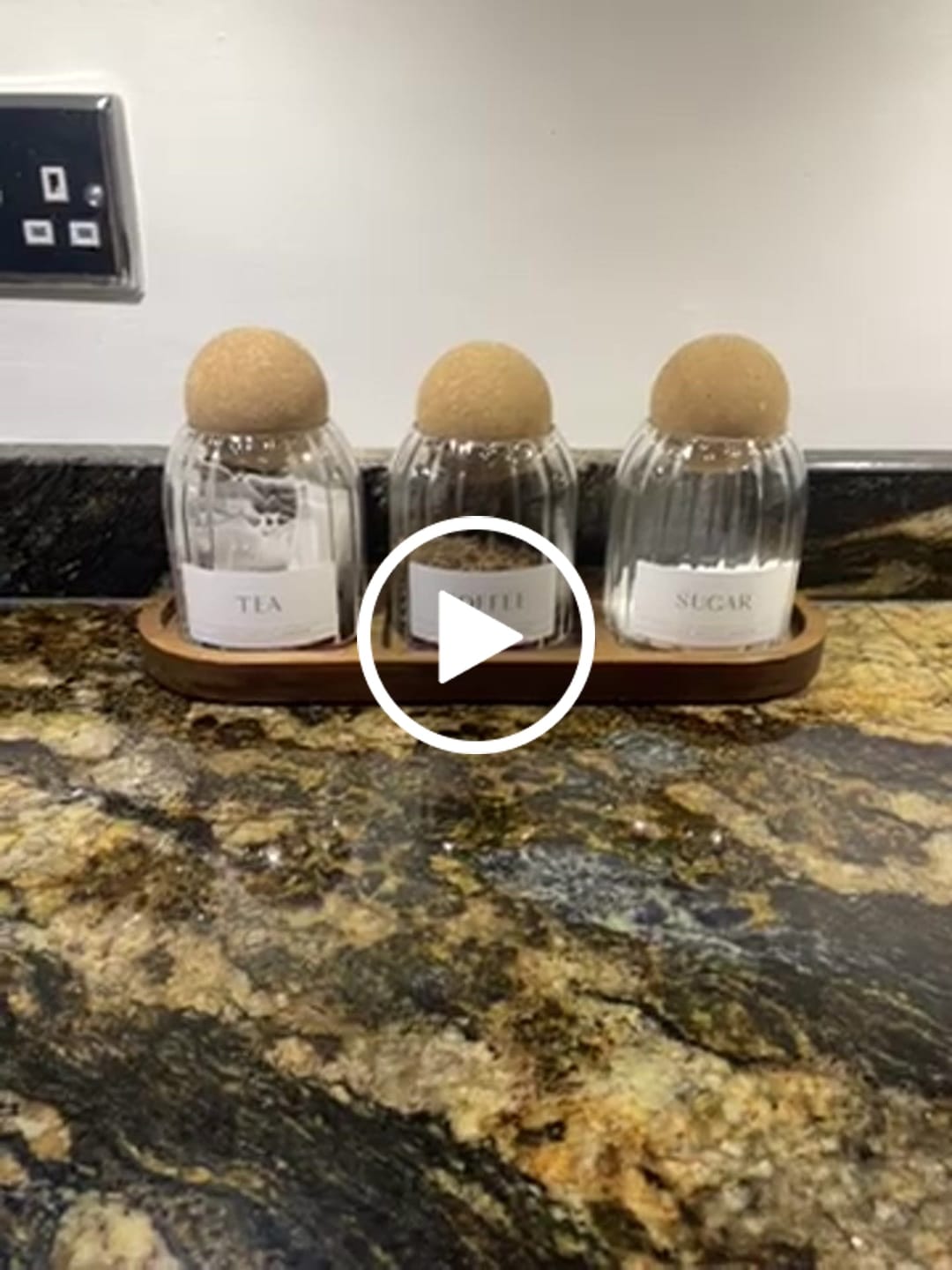 Customer video review of Set of 3 Ribbed Cork Ball Glass Jars - Tea, Coffee and Sugar 500ml with Long Tray